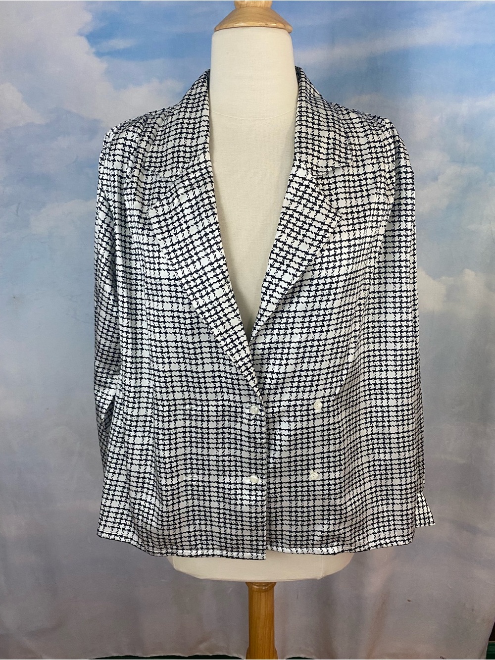 Vintage Oscar de la Renta Black and White Checked Blazer Size 12